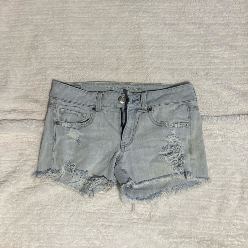 American Eagle Outfitters Light Blue Distressed Jean Shorts